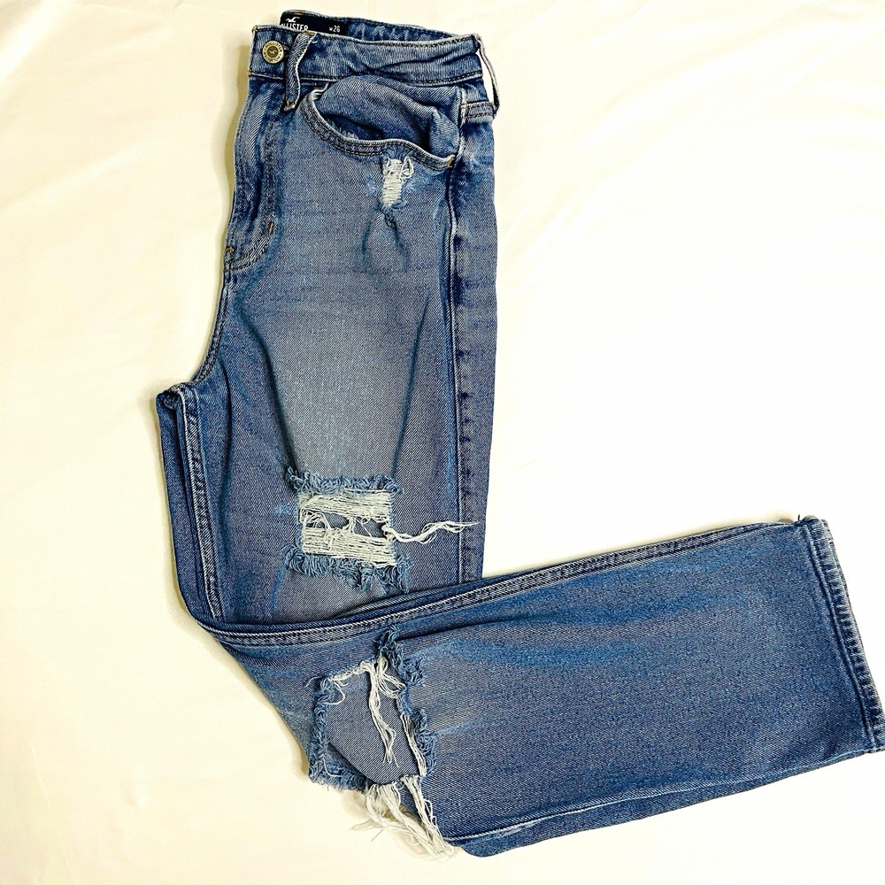 Hollister Ultra High Rise Vintage Straight Jeans Womens 26 Light Wash Distressed